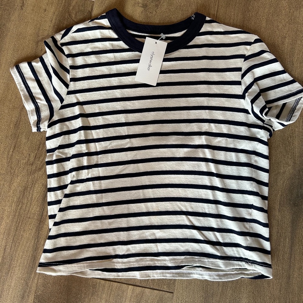RtA Black and White Striped Short Sleeve Tee